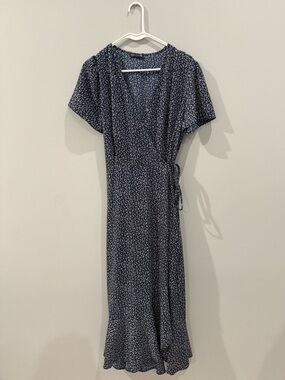 Floral Navy Wrap Midi Dress with Tie Waist